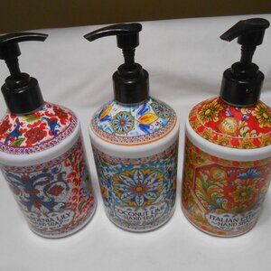 LOT 3 HOME & BODY CO. COLORFUL SOAP DISPENSER CONTAINERS PUMP STYLE 21.5 FL OZS.